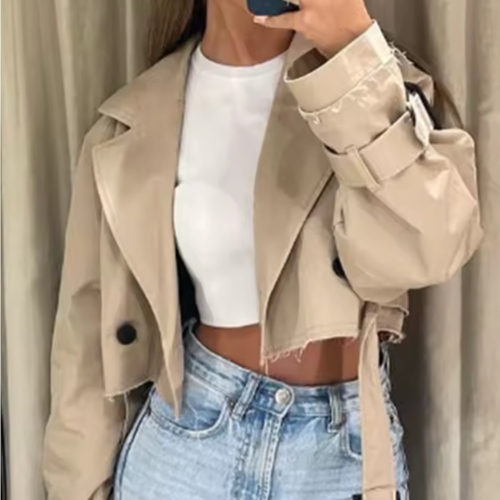 NWT Raw Hemmed Tan Cropped Jacket
